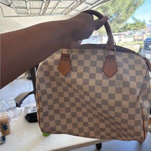 Louis Vuitton Brown and Beige Damier Canvas Tote with Gold Hardware